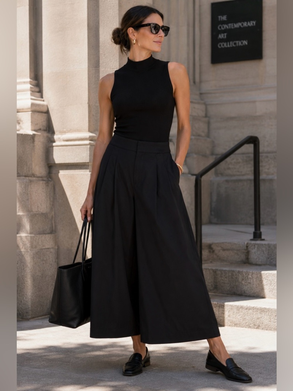 Anthropologie Maeve Black Wide Leg Culottes High Rise Cropped Pants Sz 6 - Picture 1 of 13